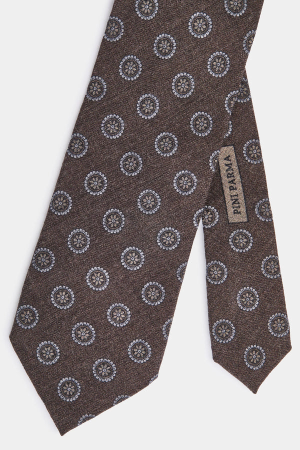 Men pini parma brown tie with floral details made in italy 