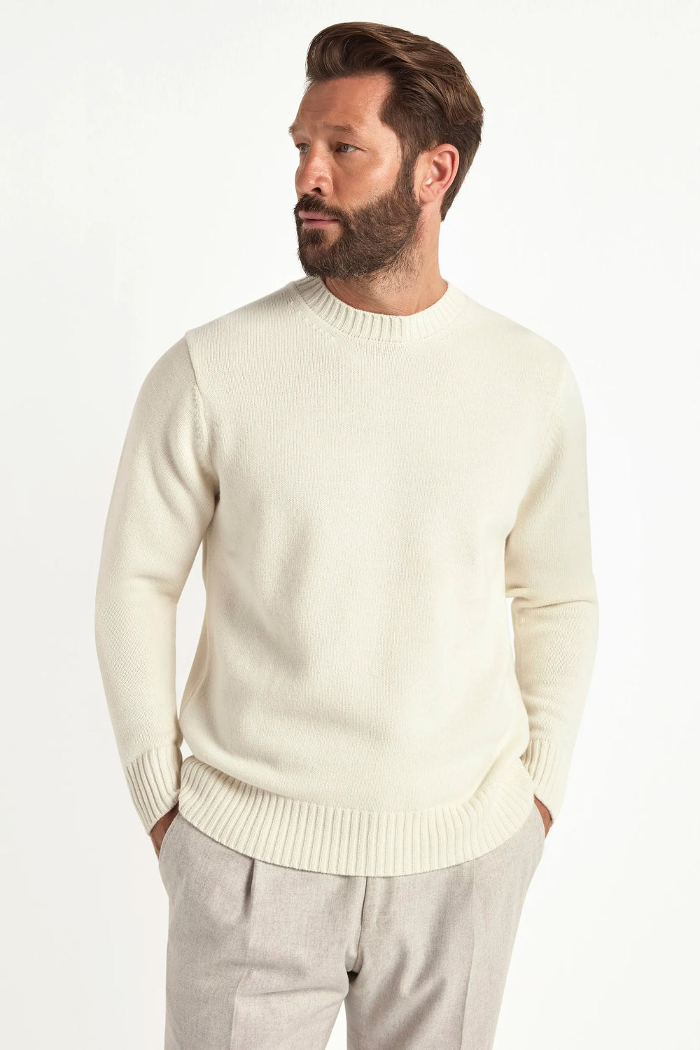cream merino crewneck, men's merino sweater, italian merino crew, cream wool crewneck, luxury men's sweater, elegant men's crewneck, refined merino sweater, tailored cream crewneck, premium italian sweater, sophisticated men's knitwear, timeless italian crewneck, upscale men's sweater, classic cream crewneck, italian craftsmanship sweater, premium men's merino knit, refined italian crewneck