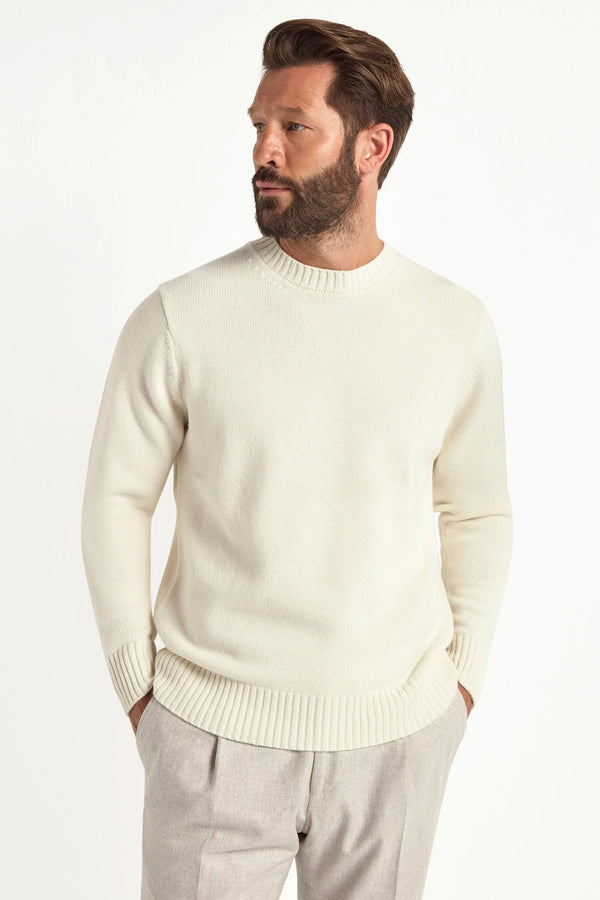 cream merino crewneck, men's merino sweater, italian merino crew, cream wool crewneck, luxury men's sweater, elegant men's crewneck, refined merino sweater, tailored cream crewneck, premium italian sweater, sophisticated men's knitwear, timeless italian crewneck, upscale men's sweater, classic cream crewneck, italian craftsmanship sweater, premium men's merino knit, refined italian crewneck
