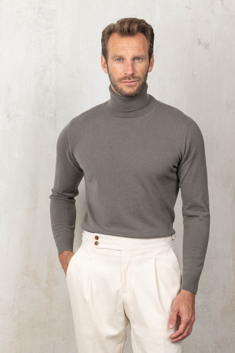 Dark taupe cashmere turtleneck – Made in italy