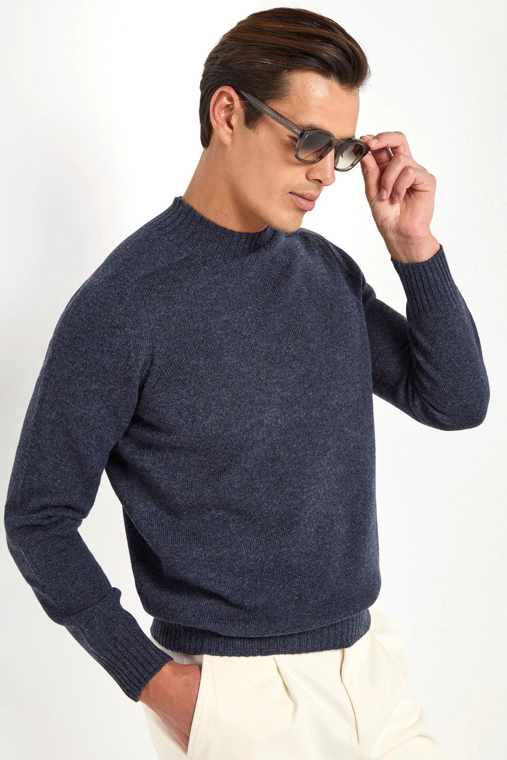 Denim blue mock neck - Made in Italy