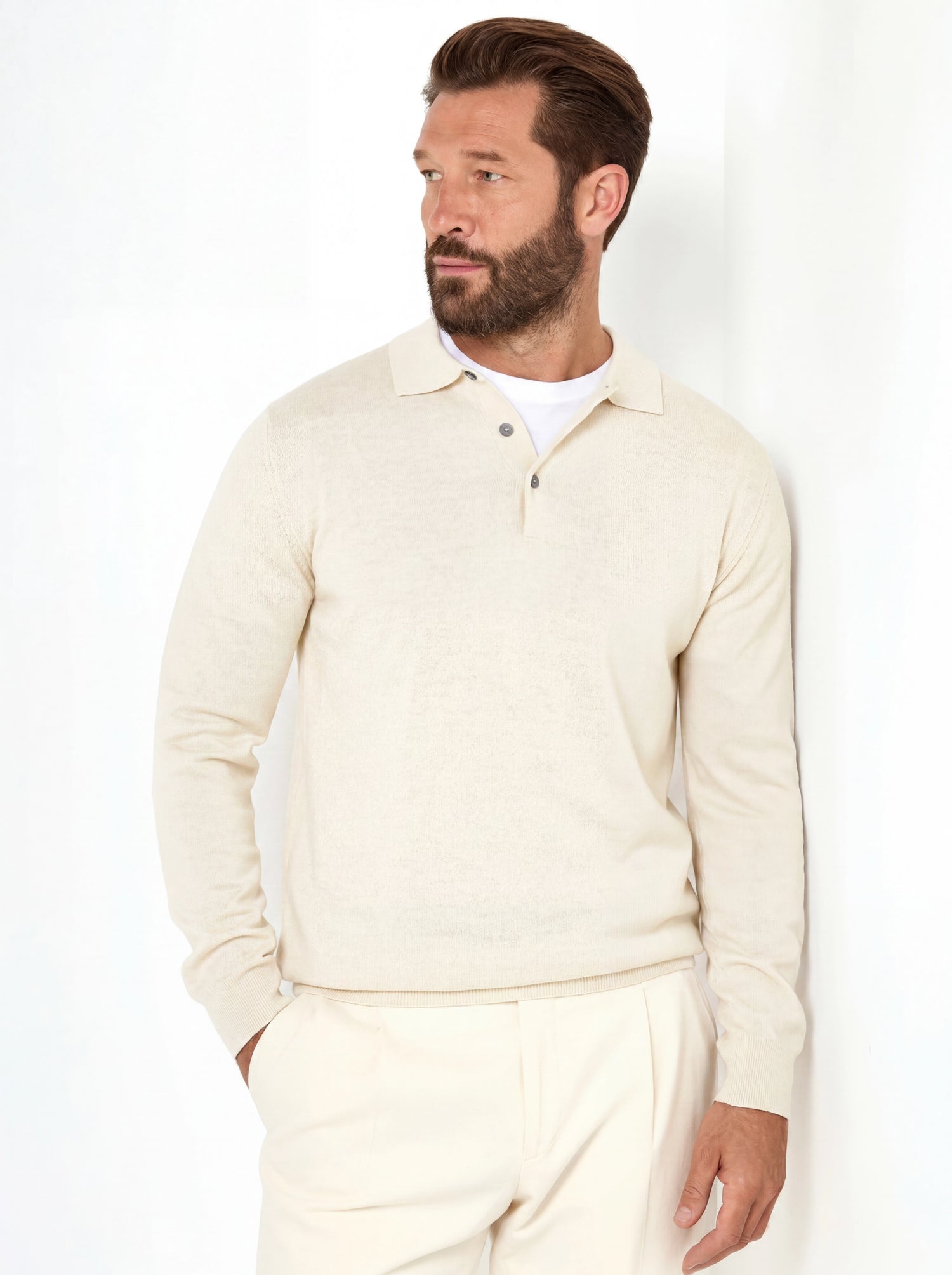 Polo en mérinos crème – Made in Italy