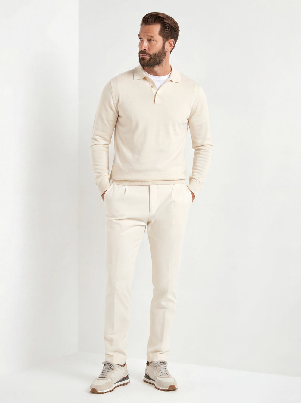 Polo in merino color crema – Made in Italy