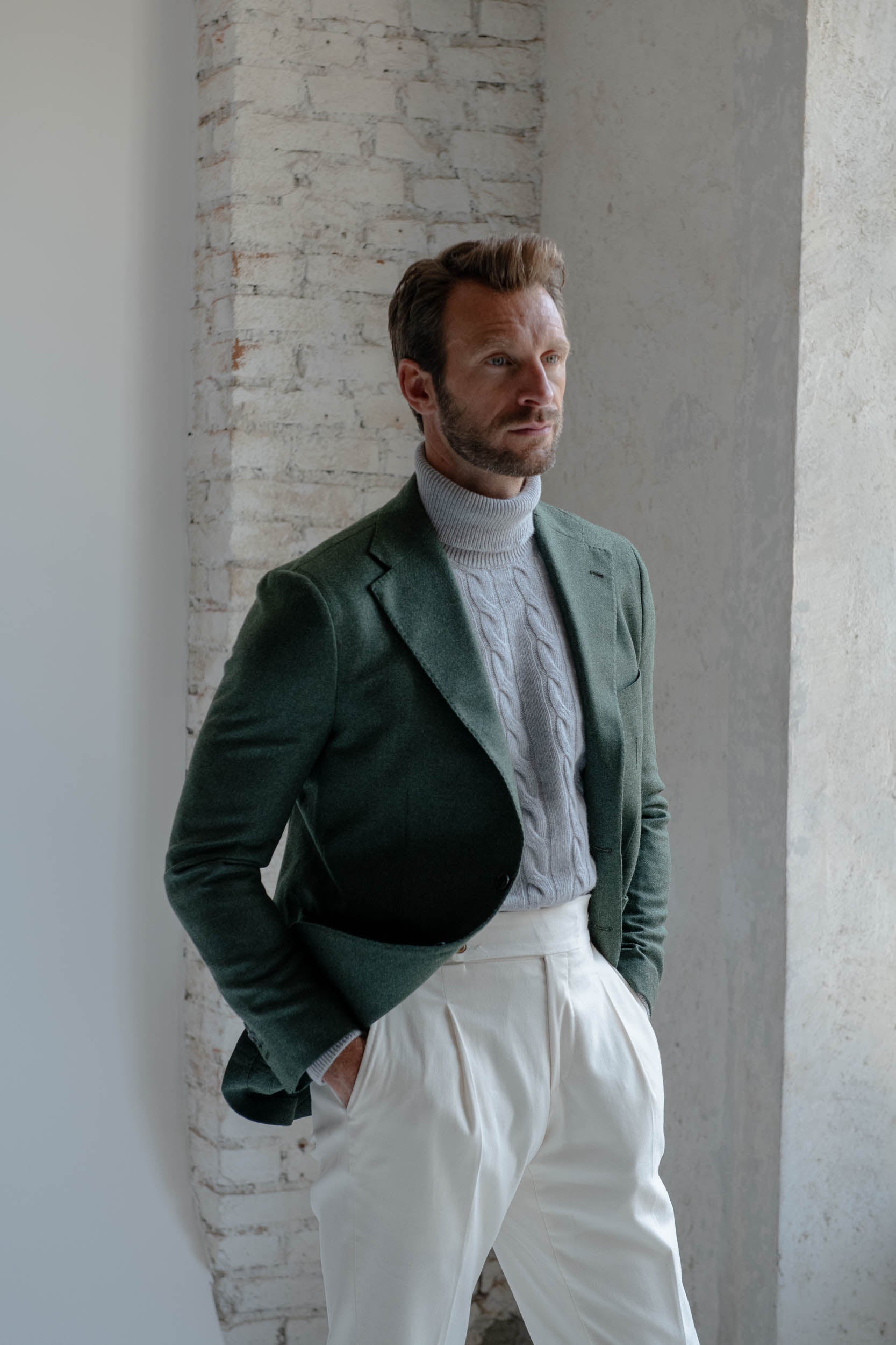 Green jacket in Loro Piana wool and cashmere - Made in Italy
