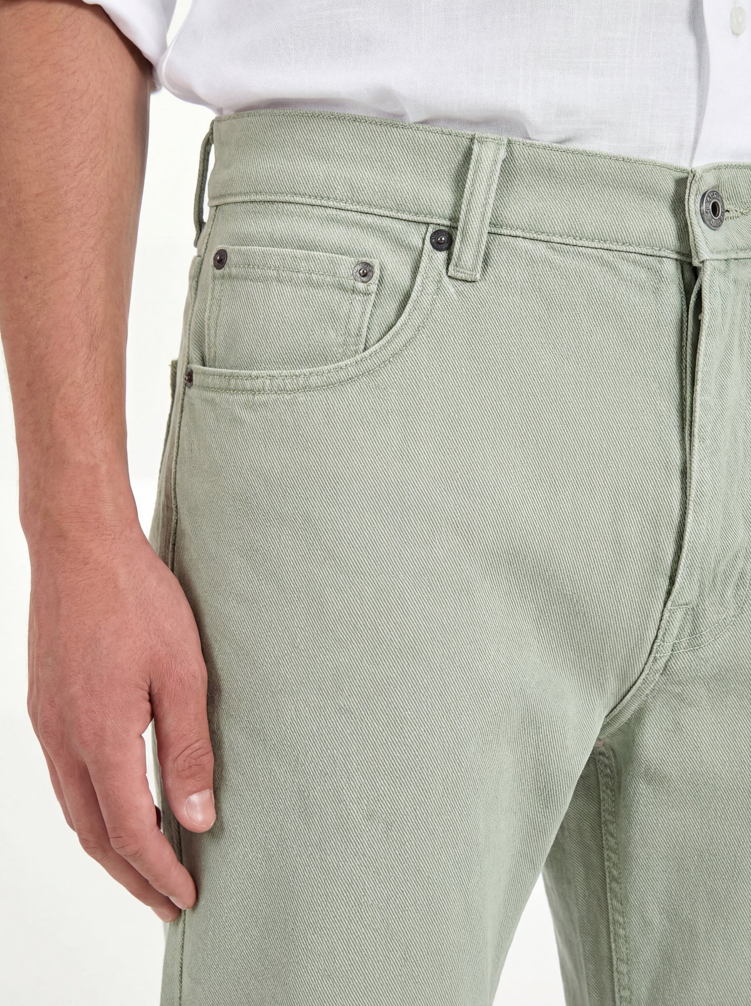 Light green straight linen blend jeans - Made in Italy