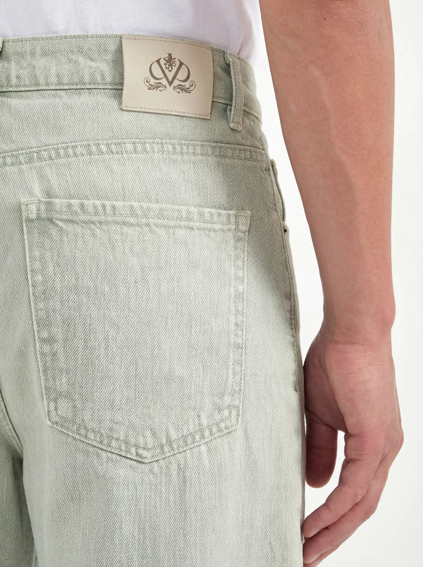 Light green straight linen blend jeans - Made in Italy