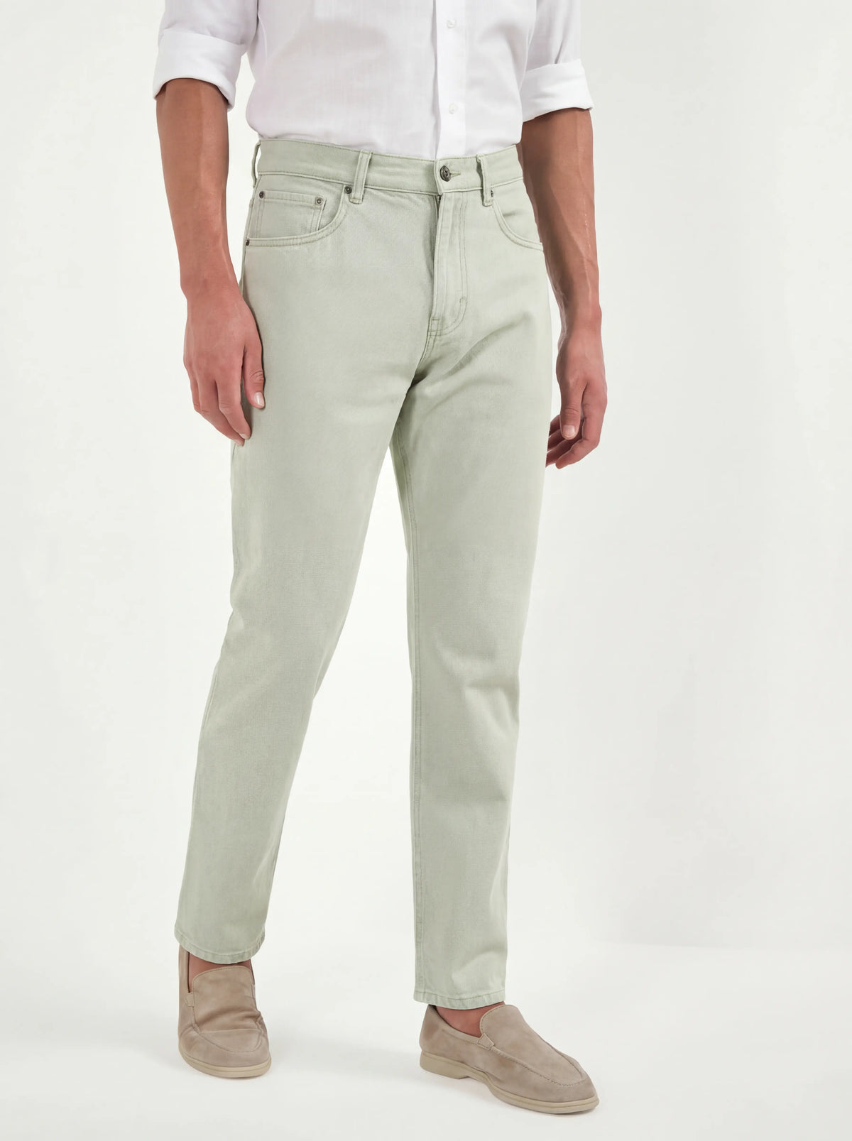 Light green straight linen blend jeans - Made in Italy