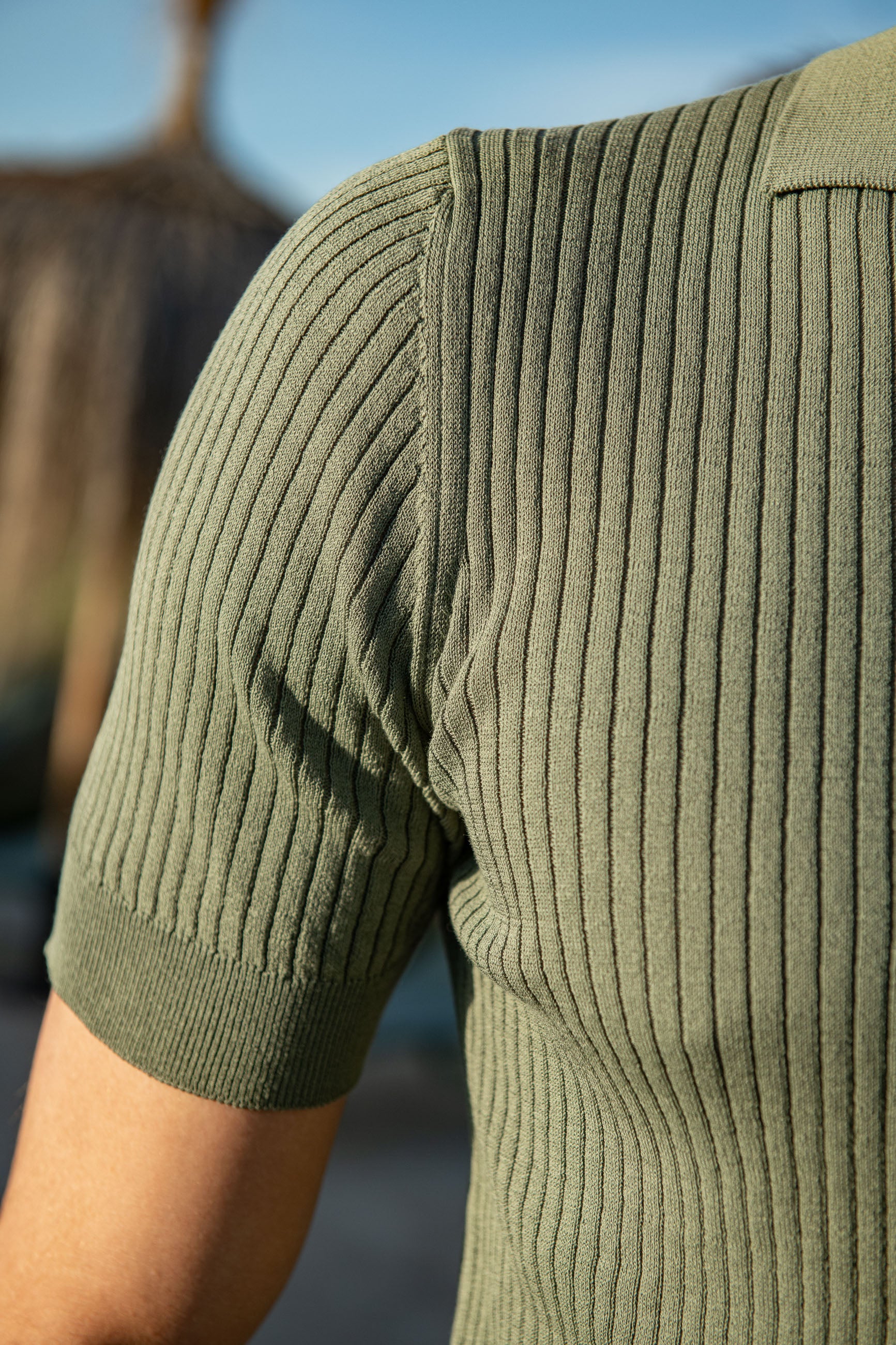 Polo verde in maglia a costine sottili - Made in Italy