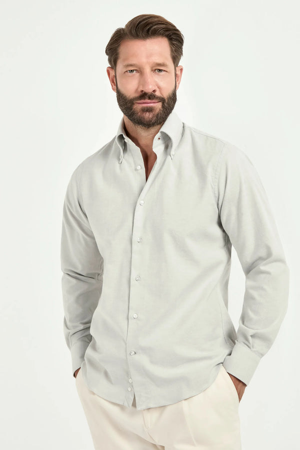 grey brushed cotton shirt, men brushed cotton shirt, italian brushed cotton shirt, grey button down shirt, luxury men's brushed cotton shirt, elegant men's button down shirt, refined brushed cotton shirt, tailored grey cotton shirt, premium italian cotton shirt, sophisticated men's brushed cotton shirt, timeless italian button down shirt, upscale men's cotton shirt, classic grey cotton shirt, italian craftsmanship button down shirt, premium men's grey shirt, refined italian brushed cotton shirt
