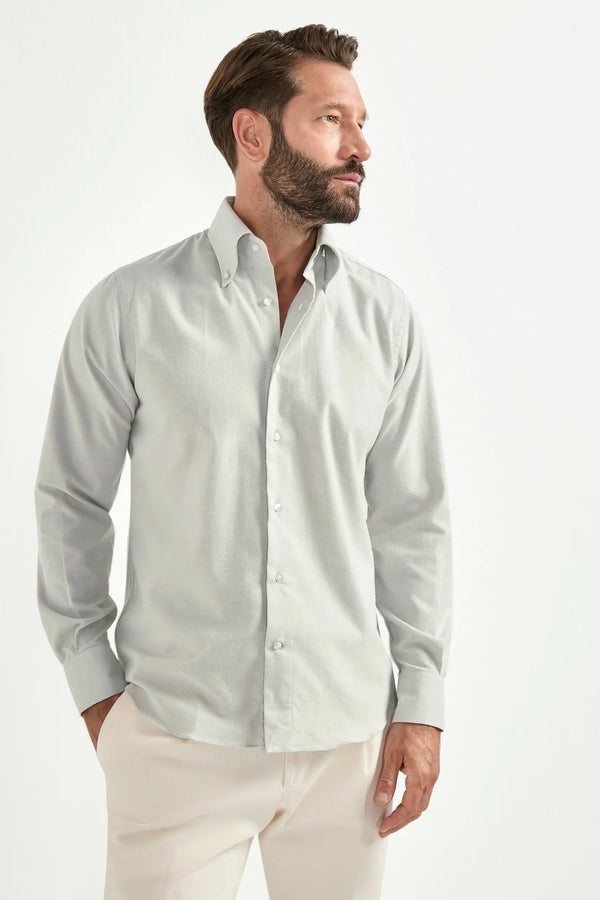 grey brushed cotton shirt, men brushed cotton shirt, italian brushed cotton shirt, grey button down shirt, luxury men's brushed cotton shirt, elegant men's button down shirt, refined brushed cotton shirt, tailored grey cotton shirt, premium italian cotton shirt, sophisticated men's brushed cotton shirt, timeless italian button down shirt, upscale men's cotton shirt, classic grey cotton shirt, italian craftsmanship button down shirt, premium men's grey shirt, refined italian brushed cotton shirt