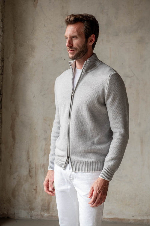 Blue honeycomb cashmere blend full zip | Made in Italy | Pini Parma