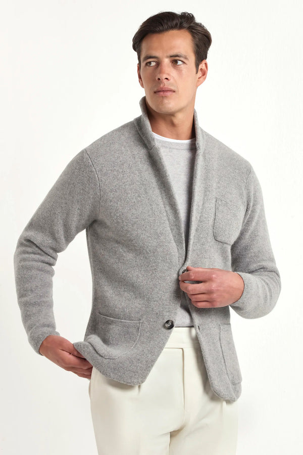 grey knitted jacket, men's knitted jacket, italian wool cashmere jacket, grey knit jacket, luxury men's jacket, elegant men's knitwear, refined knitted jacket, tailored grey jacket, premium italian jacket, sophisticated men's knitwear, timeless italian jacket, upscale men's jacket, classic grey knitwear, italian craftsmanship jacket, premium men's cashmere jacket, refined italian knit jacket