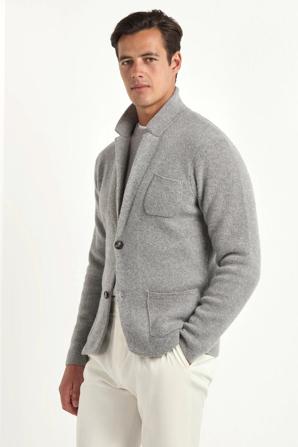 grey knitted jacket, men's knitted jacket, italian wool cashmere jacket, grey knit jacket, luxury men's jacket, elegant men's knitwear, refined knitted jacket, tailored grey jacket, premium italian jacket, sophisticated men's knitwear, timeless italian jacket, upscale men's jacket, classic grey knitwear, italian craftsmanship jacket, premium men's cashmere jacket, refined italian knit jacket