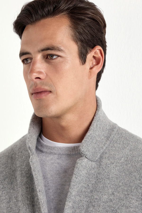 grey knitted jacket, men's knitted jacket, italian wool cashmere jacket, grey knit jacket, luxury men's jacket, elegant men's knitwear, refined knitted jacket, tailored grey jacket, premium italian jacket, sophisticated men's knitwear, timeless italian jacket, upscale men's jacket, classic grey knitwear, italian craftsmanship jacket, premium men's cashmere jacket, refined italian knit jacket
