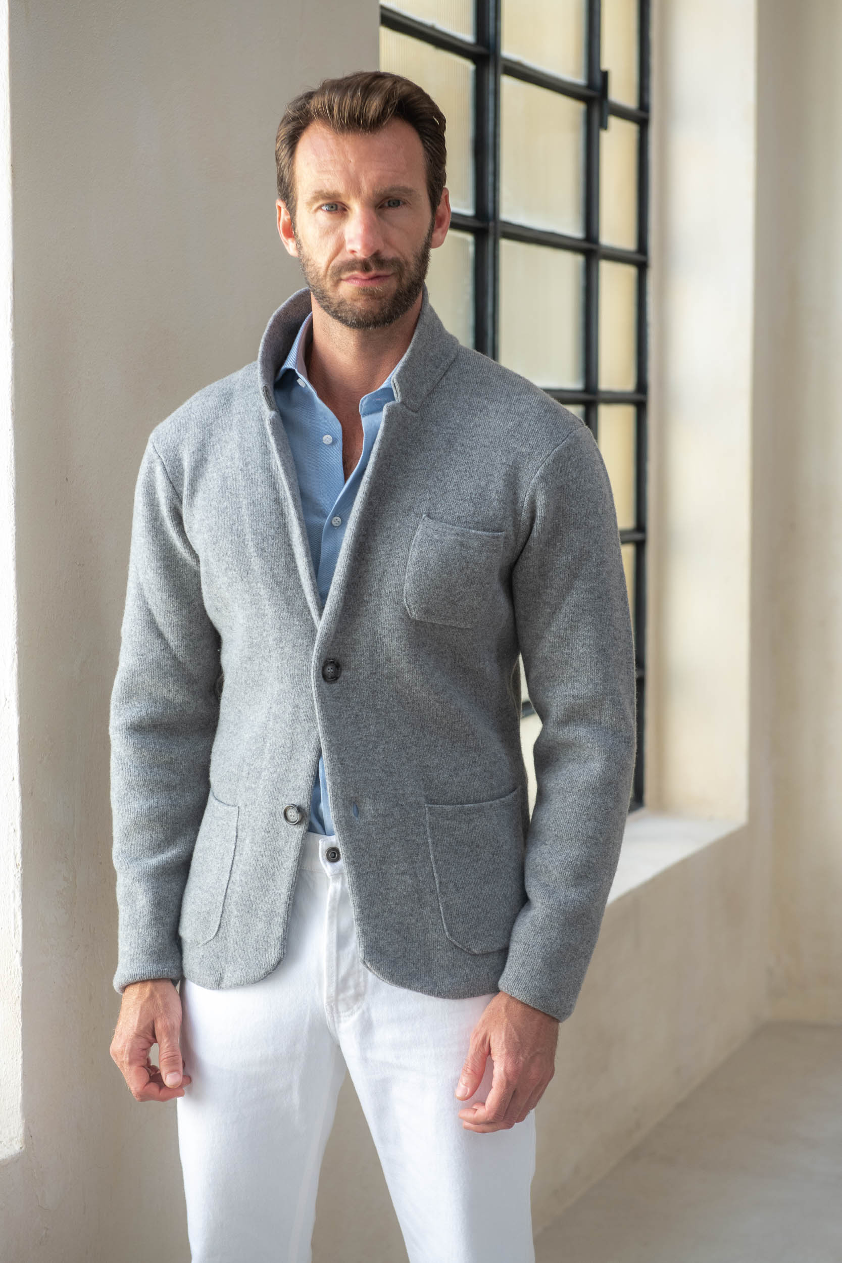 GREY KNITTED JACKET – WOOL AND CASHMERE, Made in Italy