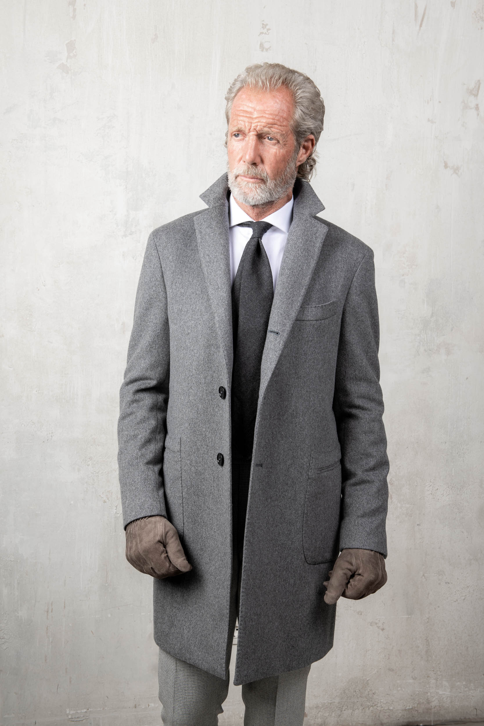 Grey coat in Loro Piana wool – Made in Italy
