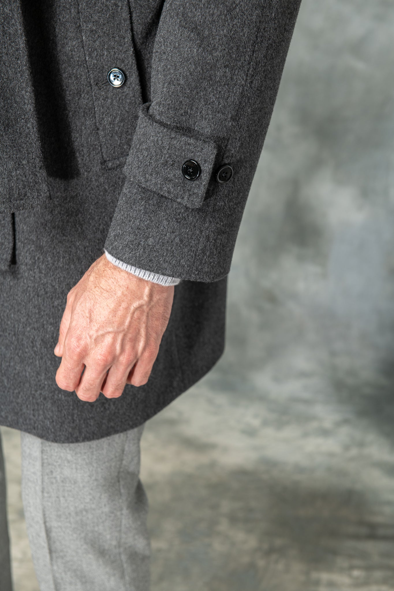 Grey raglan coat in Loro Piana wool – Made in Italy
