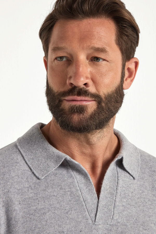 grey wool polo, men's wool polo, italian wool polo, grey knit polo, luxury men's polo, elegant men's polo, refined wool polo, tailored grey polo, premium italian polo, sophisticated men's polo, timeless italian polo, upscale men's polo, classic grey polo, italian craftsmanship polo, premium men's knit polo, refined italian wool polo