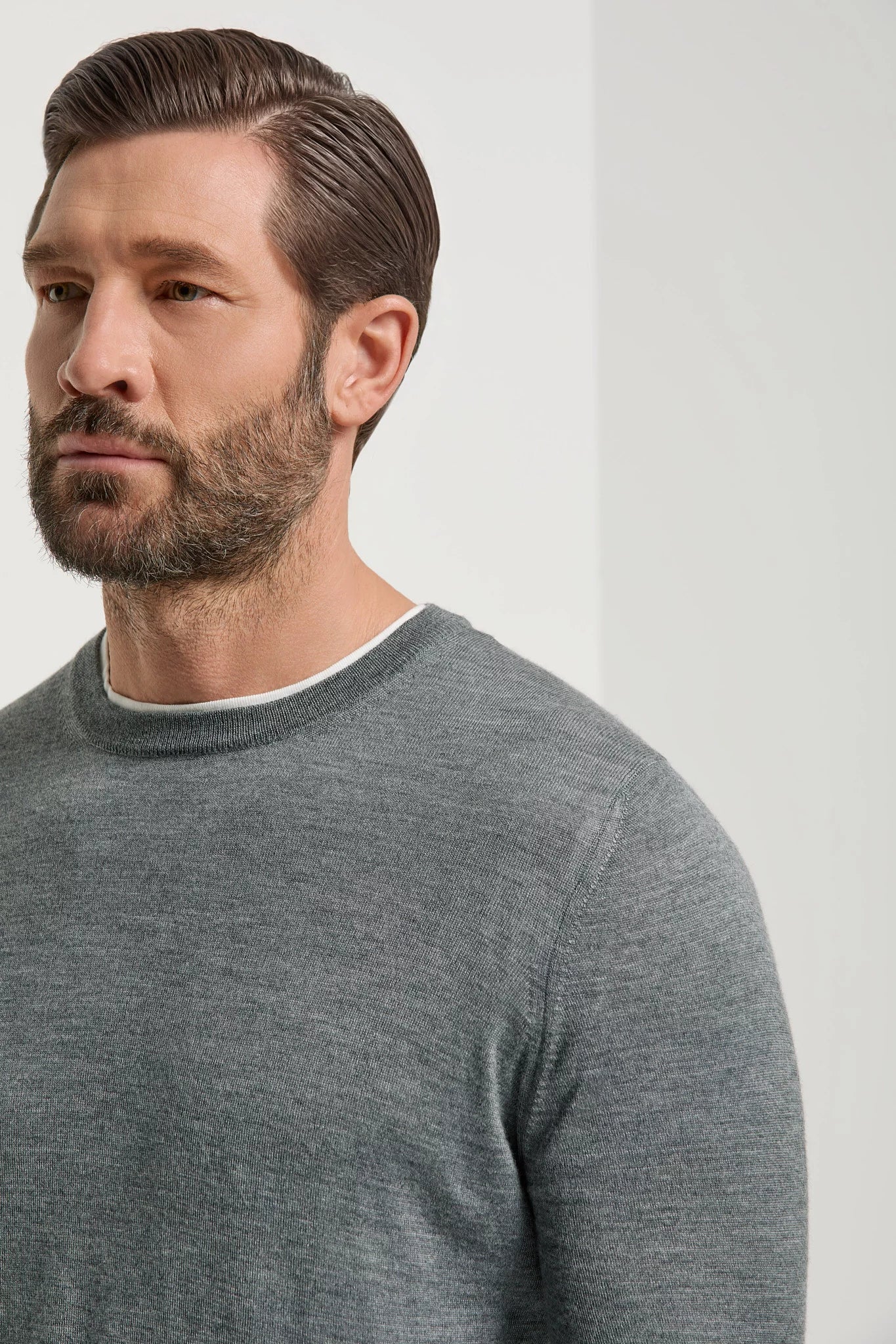 Girocollo grigio in lana e seta - Made in Italy