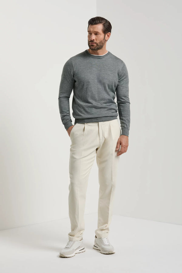 Girocollo grigio in lana e seta - Made in Italy
