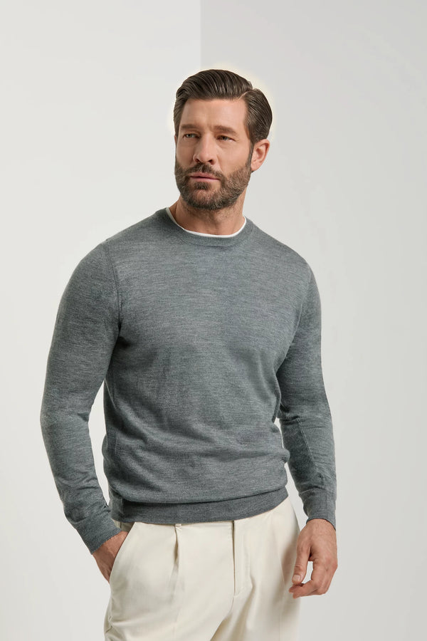 Girocollo grigio in lana e seta - Made in Italy