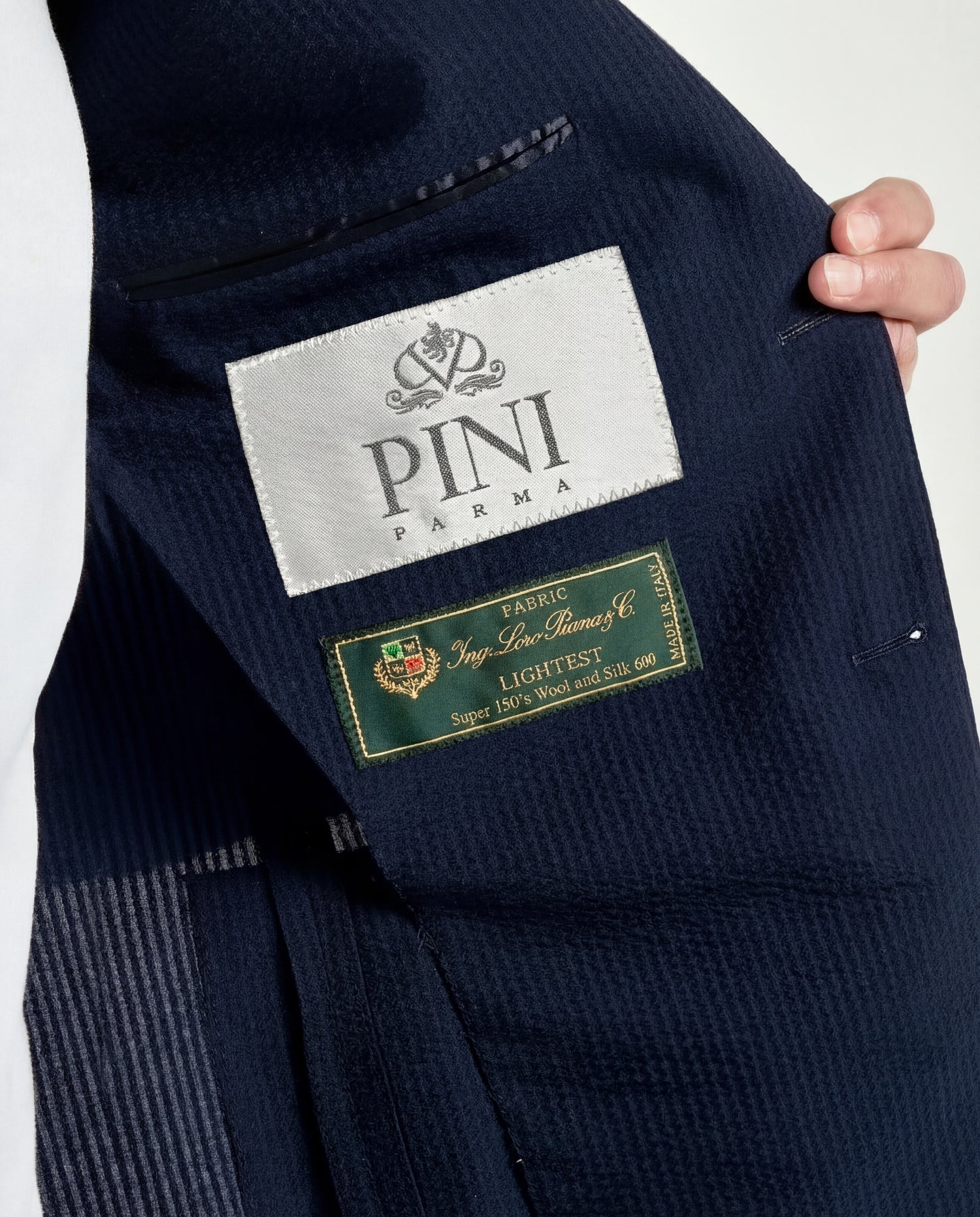 Costume bleu en laine et soie seersucker - Made in Italy