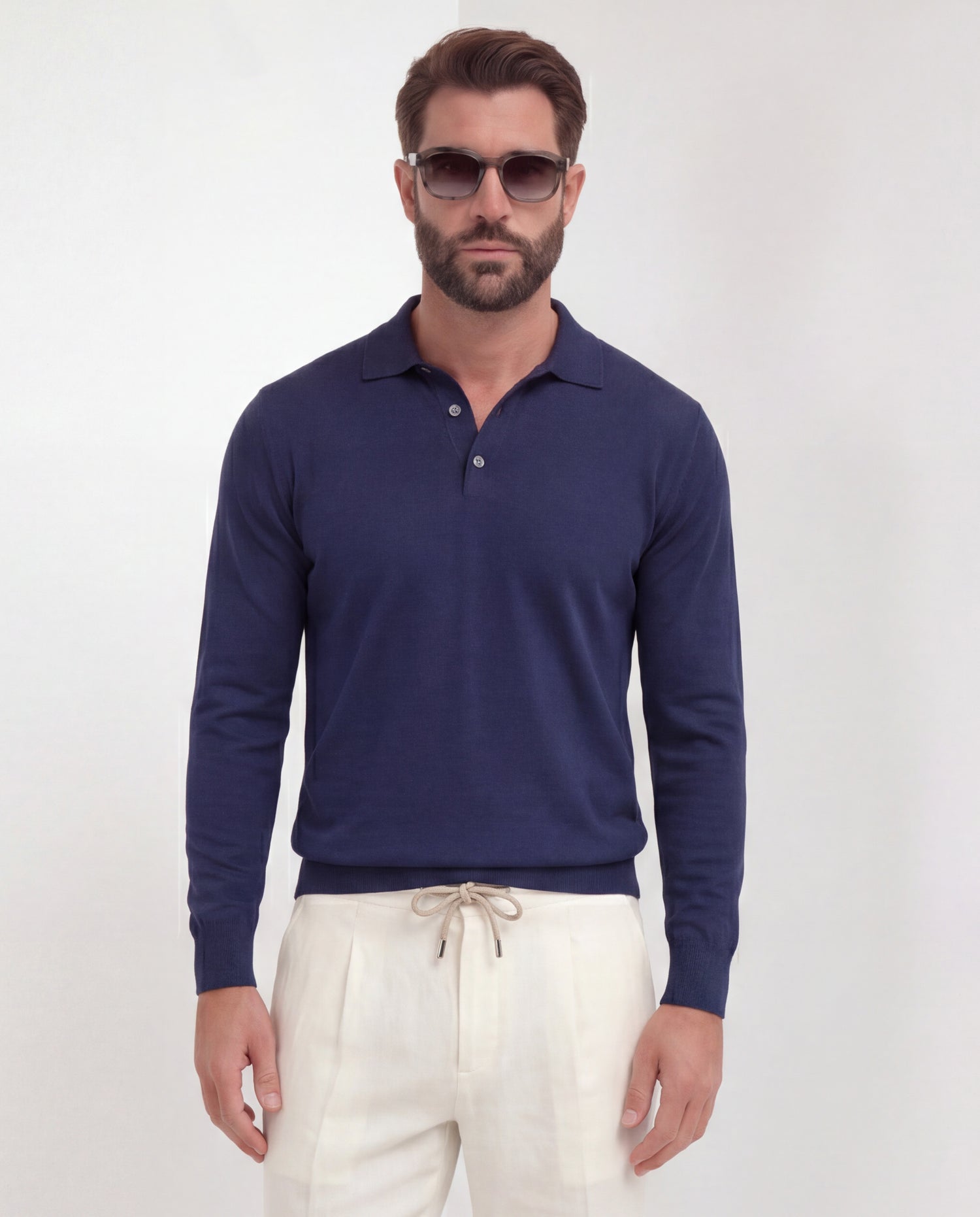 Polo bleu à manches longues - Made in Italy