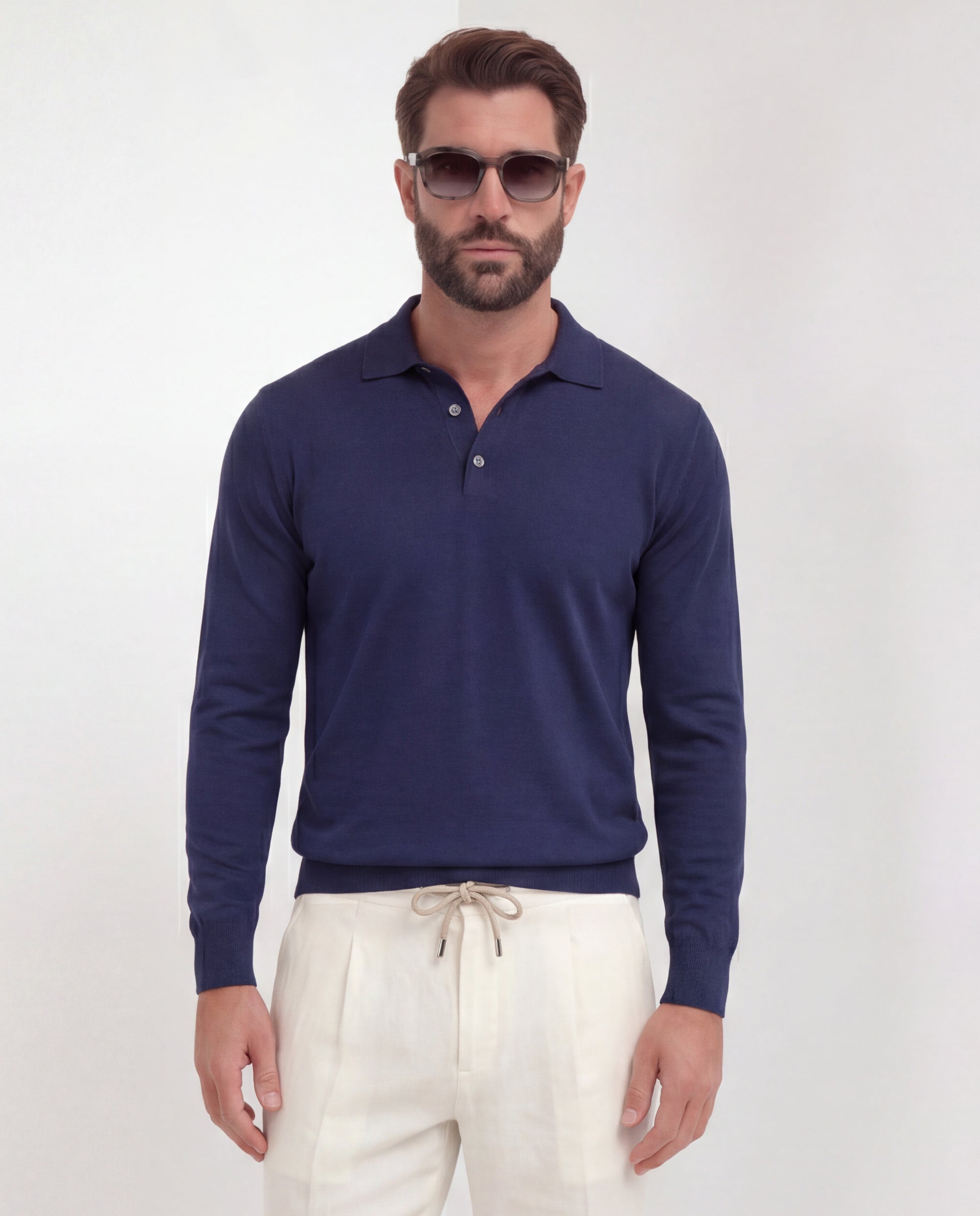 Polo manica lunga blu - Made in Italy