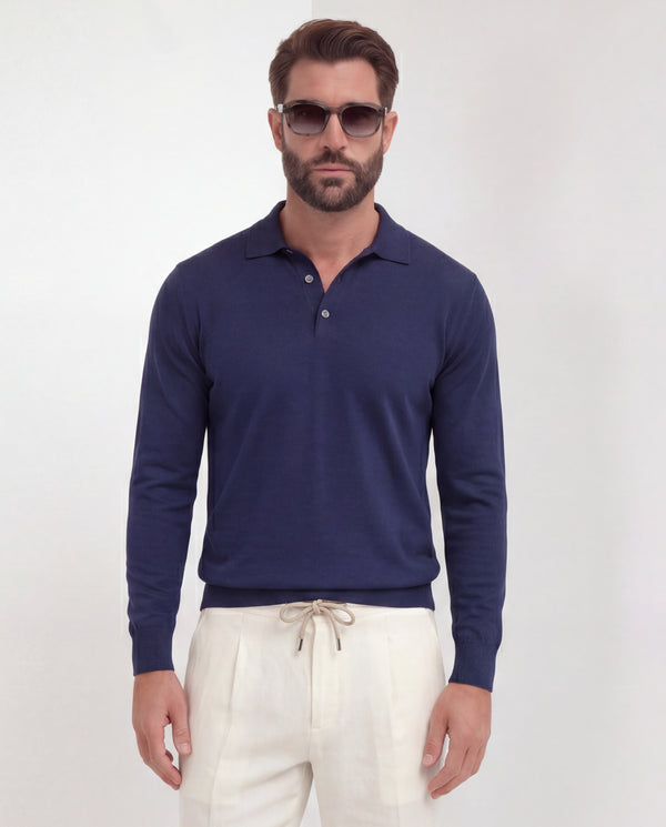Polo manica lunga blu - Made in Italy