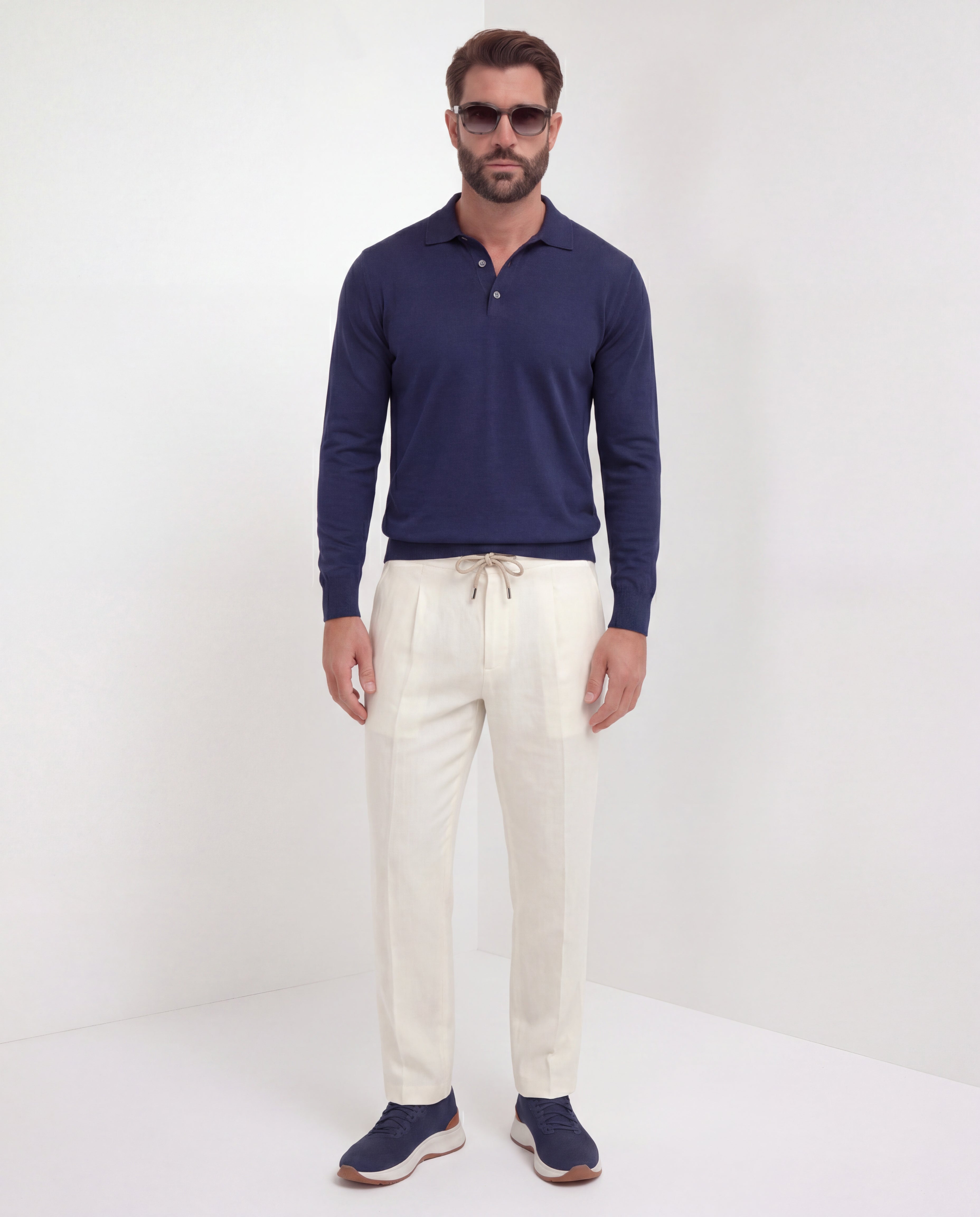 long sleeve polo with dress pants Blue long sleeve polo