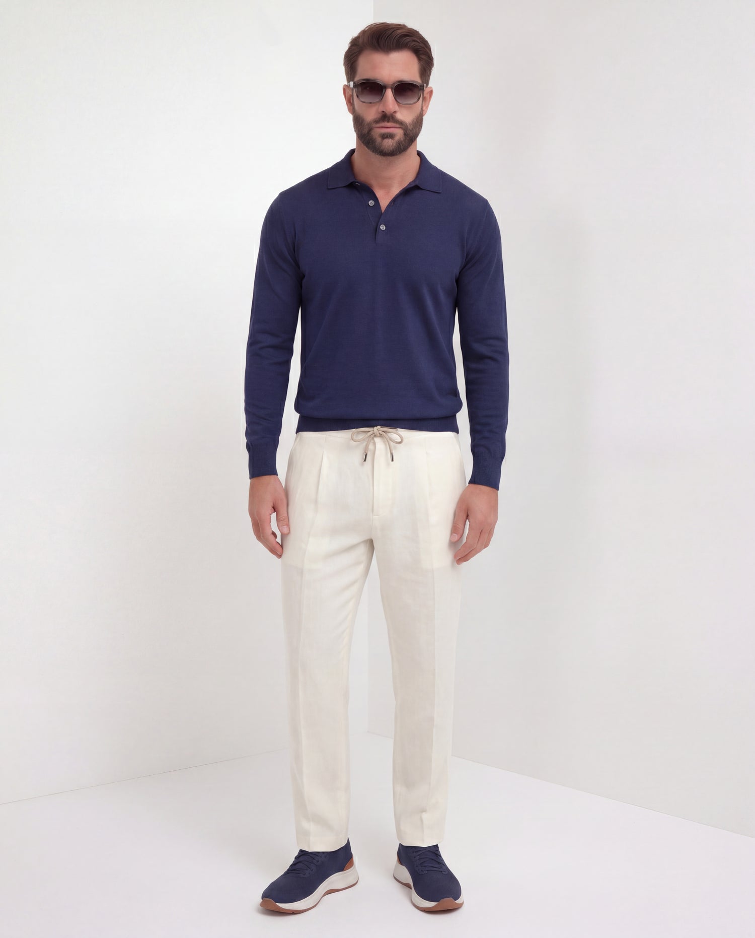 Polo bleu à manches longues - Made in Italy