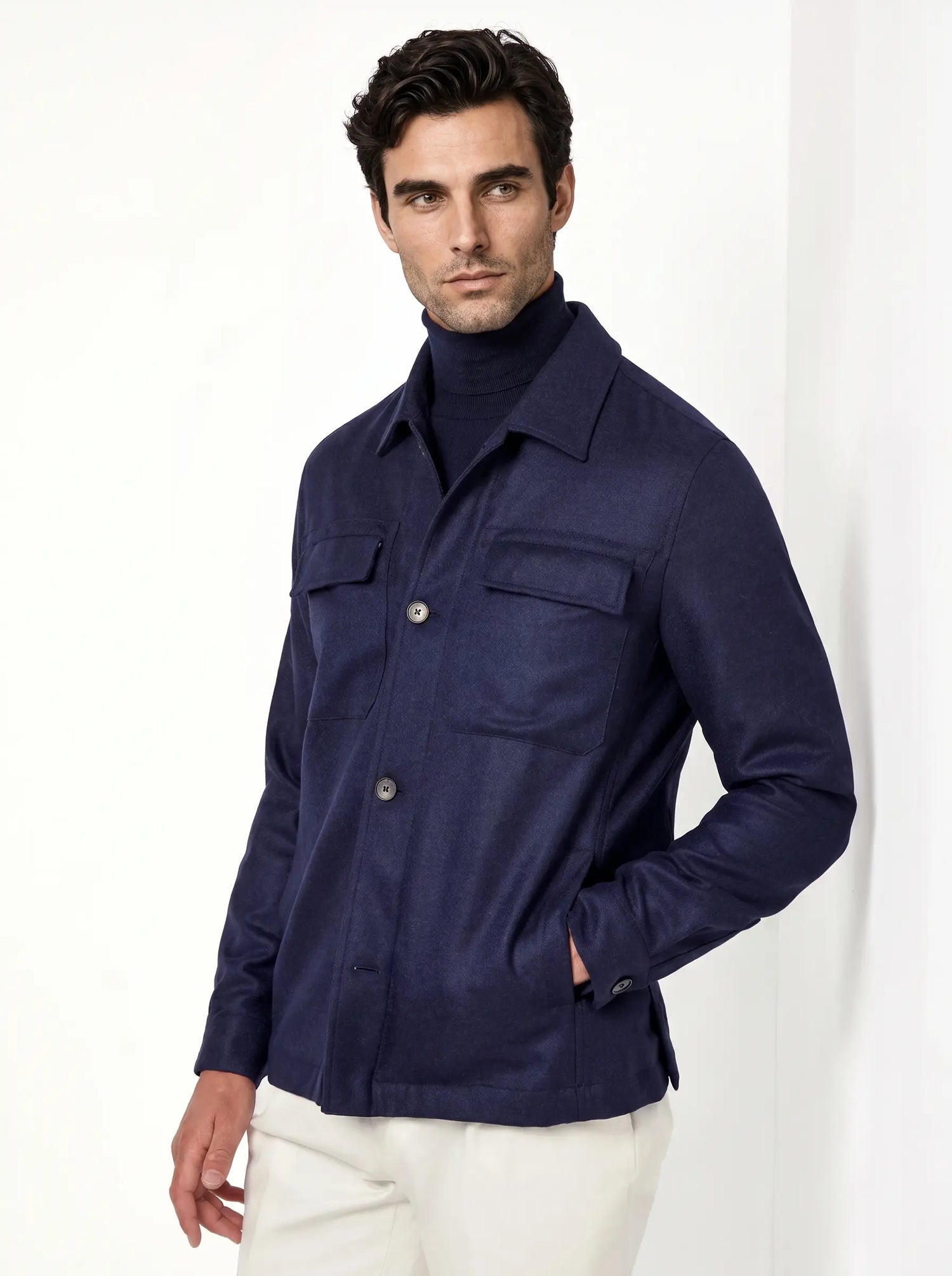 Surchemise bleue en laine et cachemire - Made in Italy