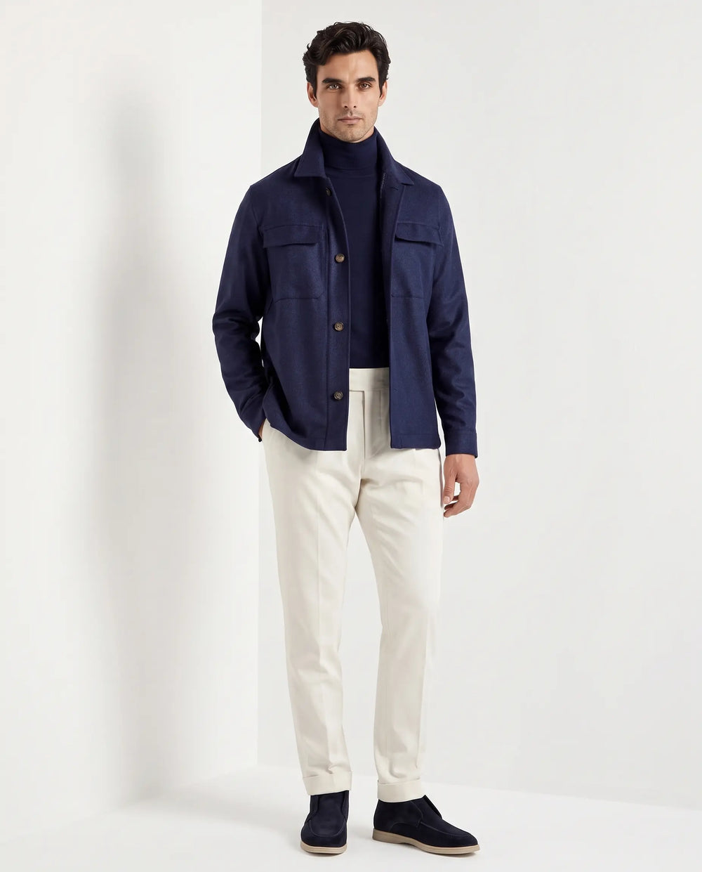 Giacca camicia blu in lana e cashmere - Made in Italy