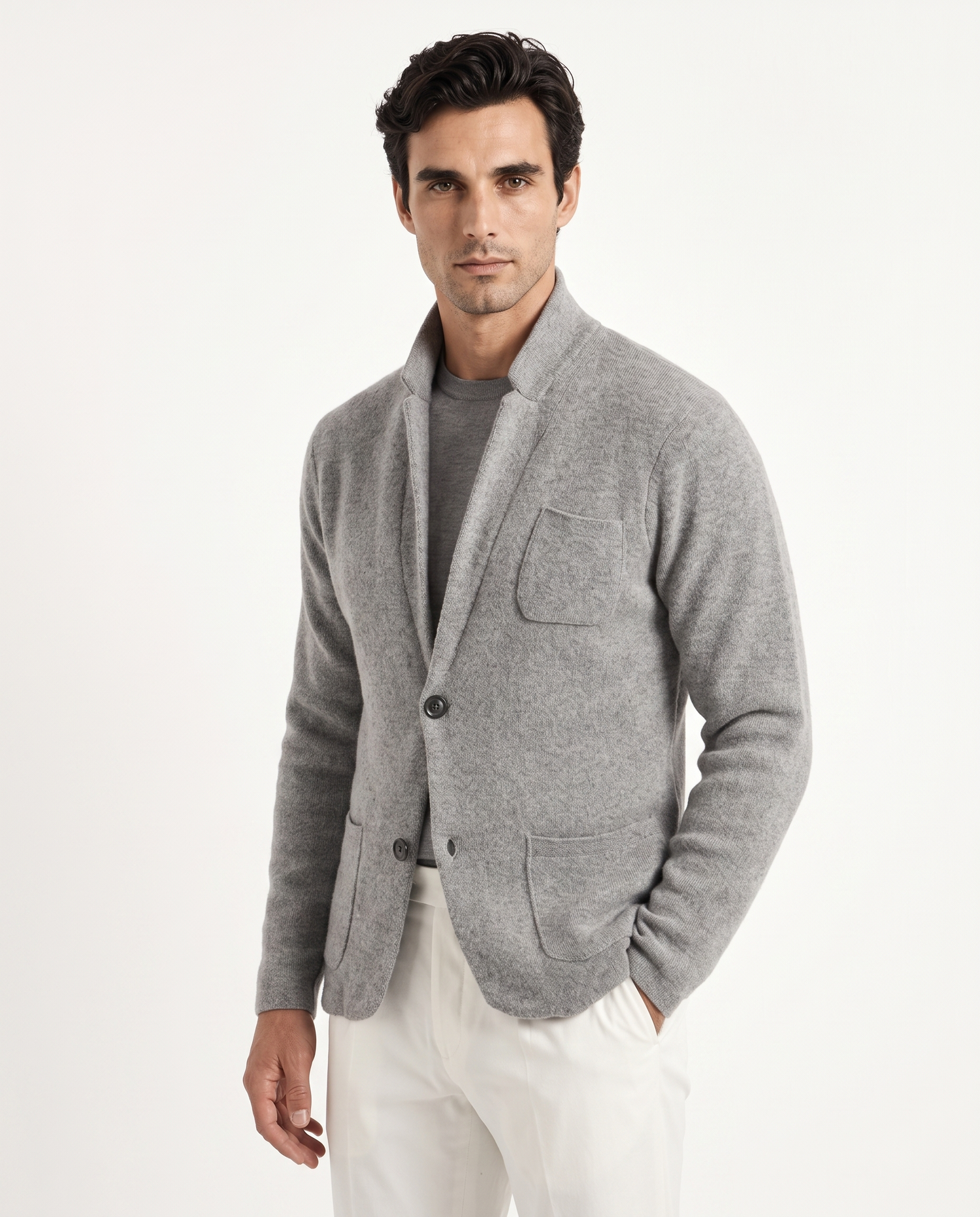 Giacca in maglia grigia – lana e cashmere – Made in Italy