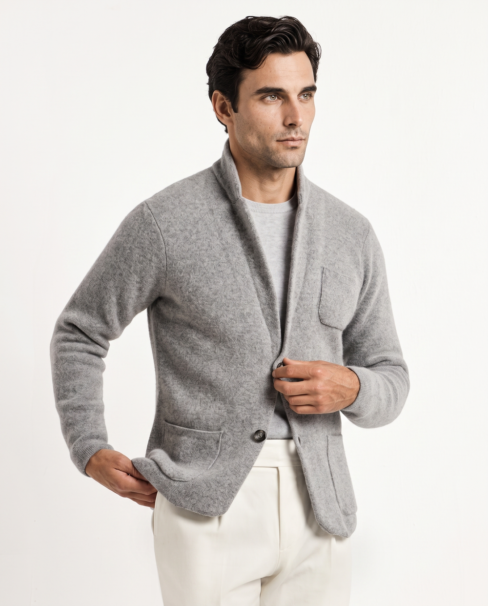 Giacca in maglia grigia – lana e cashmere – Made in Italy