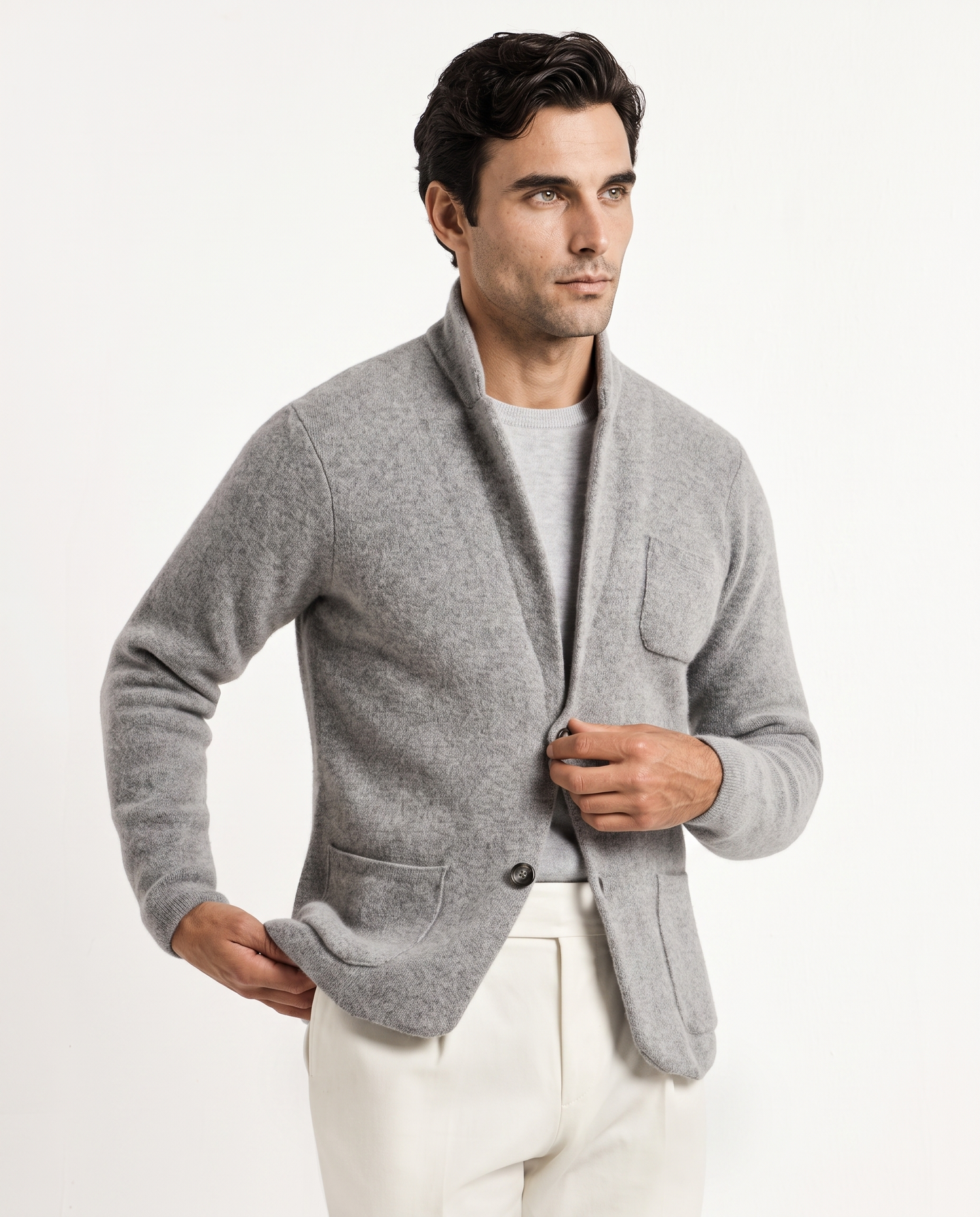 Giacca in maglia grigia – lana e cashmere – Made in Italy