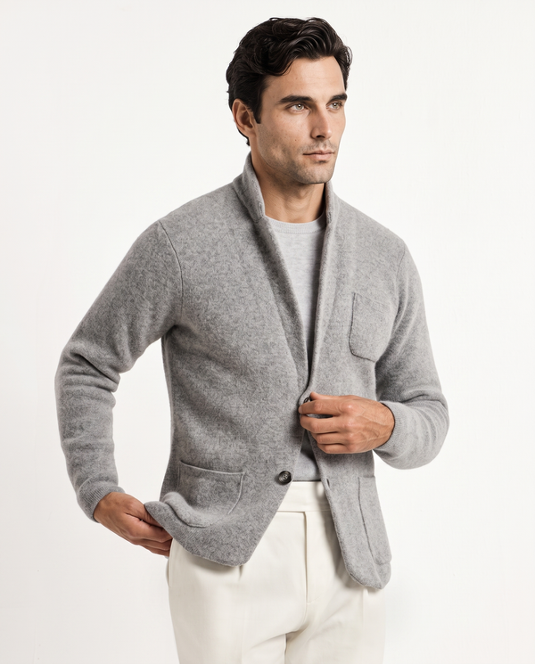 Grey knitted jacket – wool and cashmere – Made in Italy
