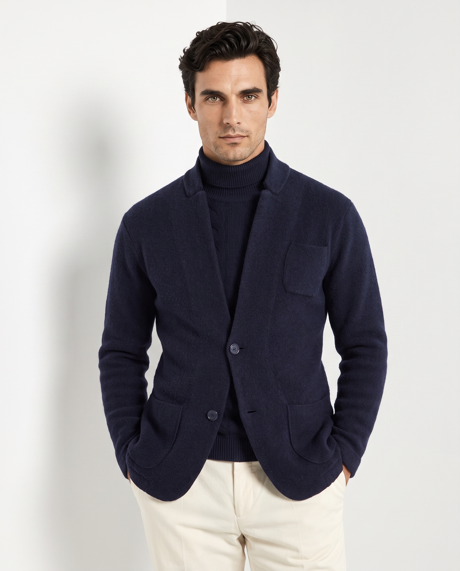 Giacca in maglia blu - lana e cashmere - Made in Italy