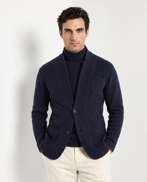 Blue knitted jacket - wool and cashmere - Made in Italy