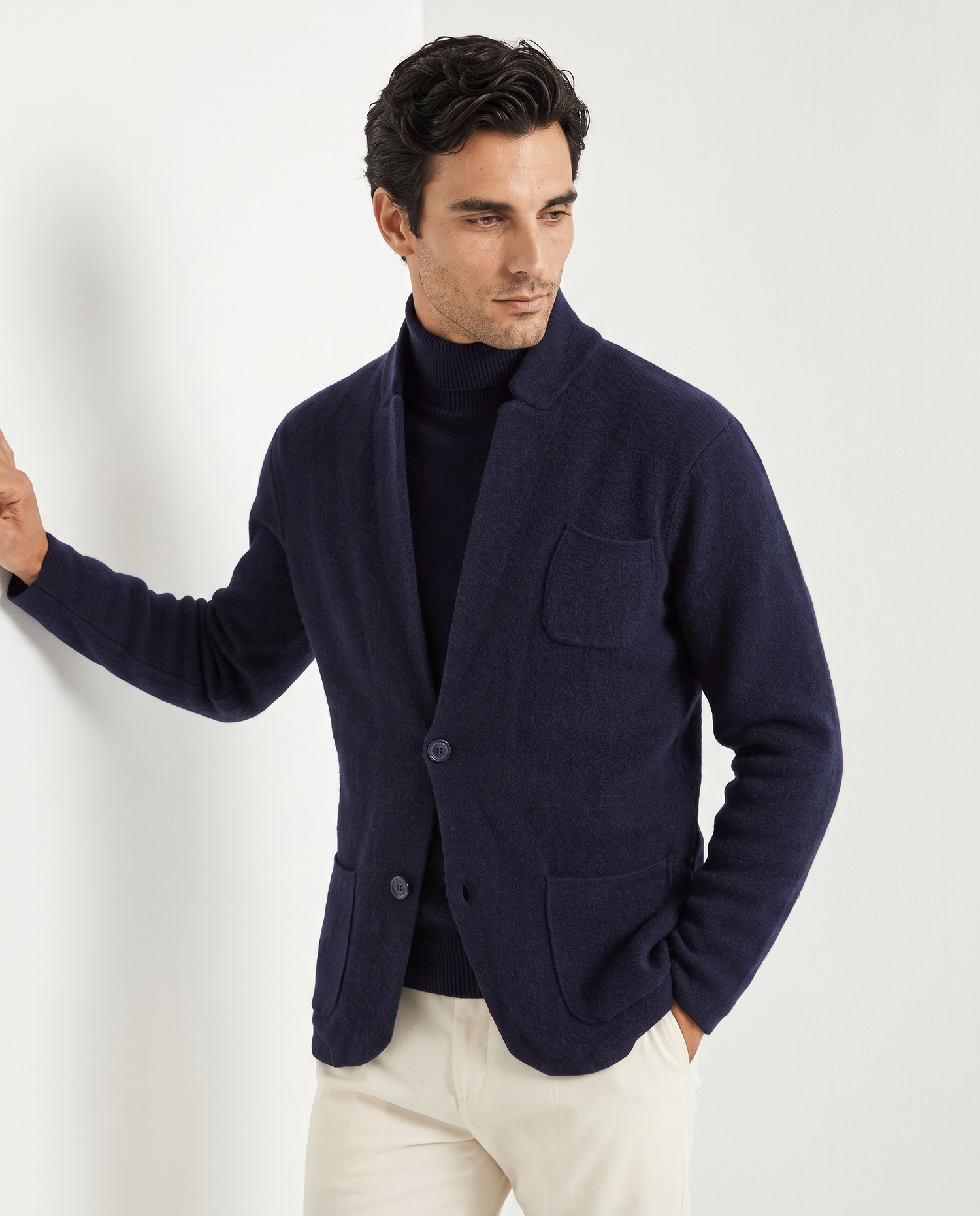 Giacca in maglia blu - lana e cashmere - Made in Italy