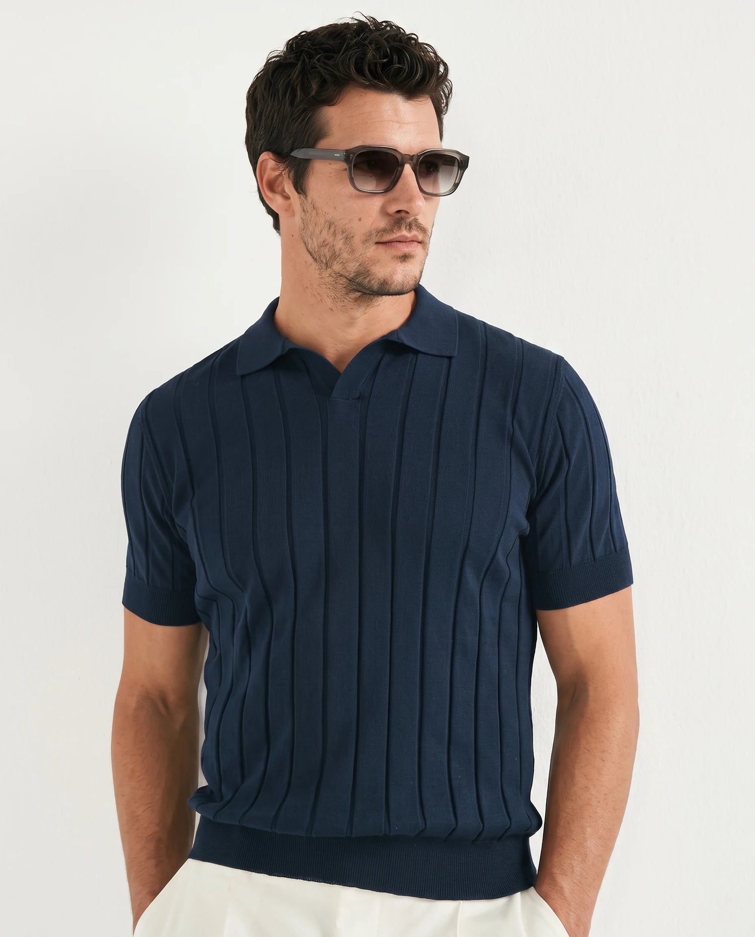 Polo côtelé bleu - Made in Italy
