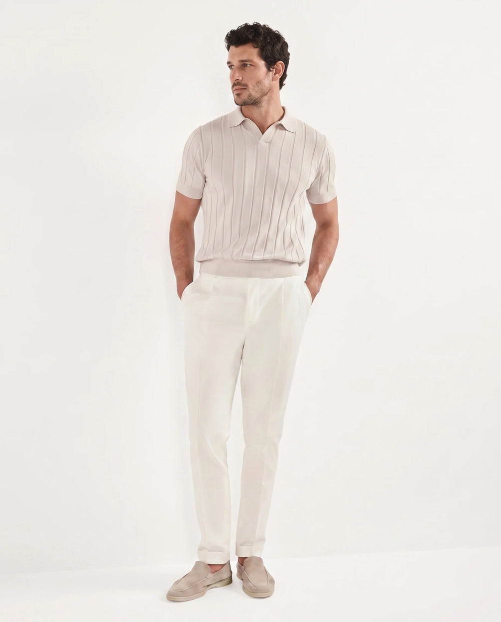 Stone ribbed polo - Made in Italy