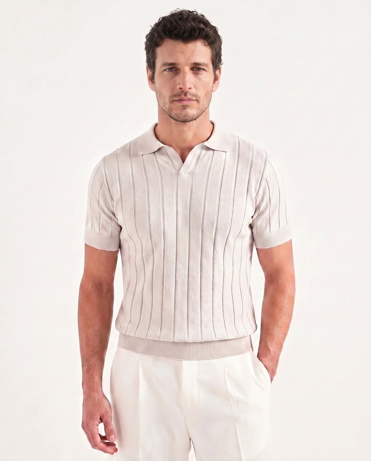 Stone ribbed polo - Made in Italy