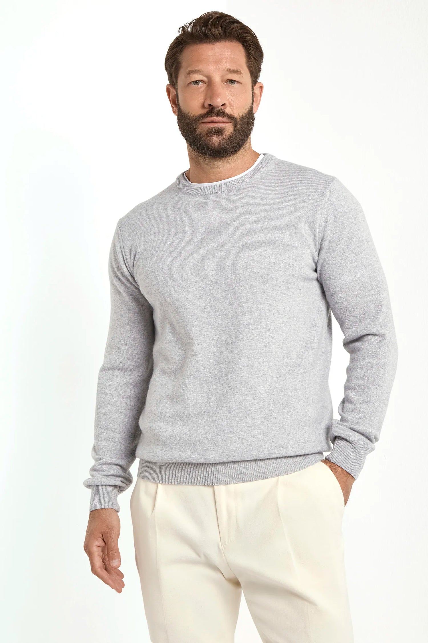 Girocollo color grigio ghiaccio in cashmere – Made in Italy