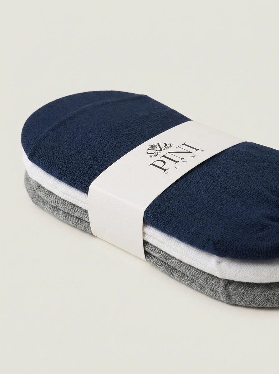 Men Pini Parma 3 pack invisible socks color white blue and grey made in italy 