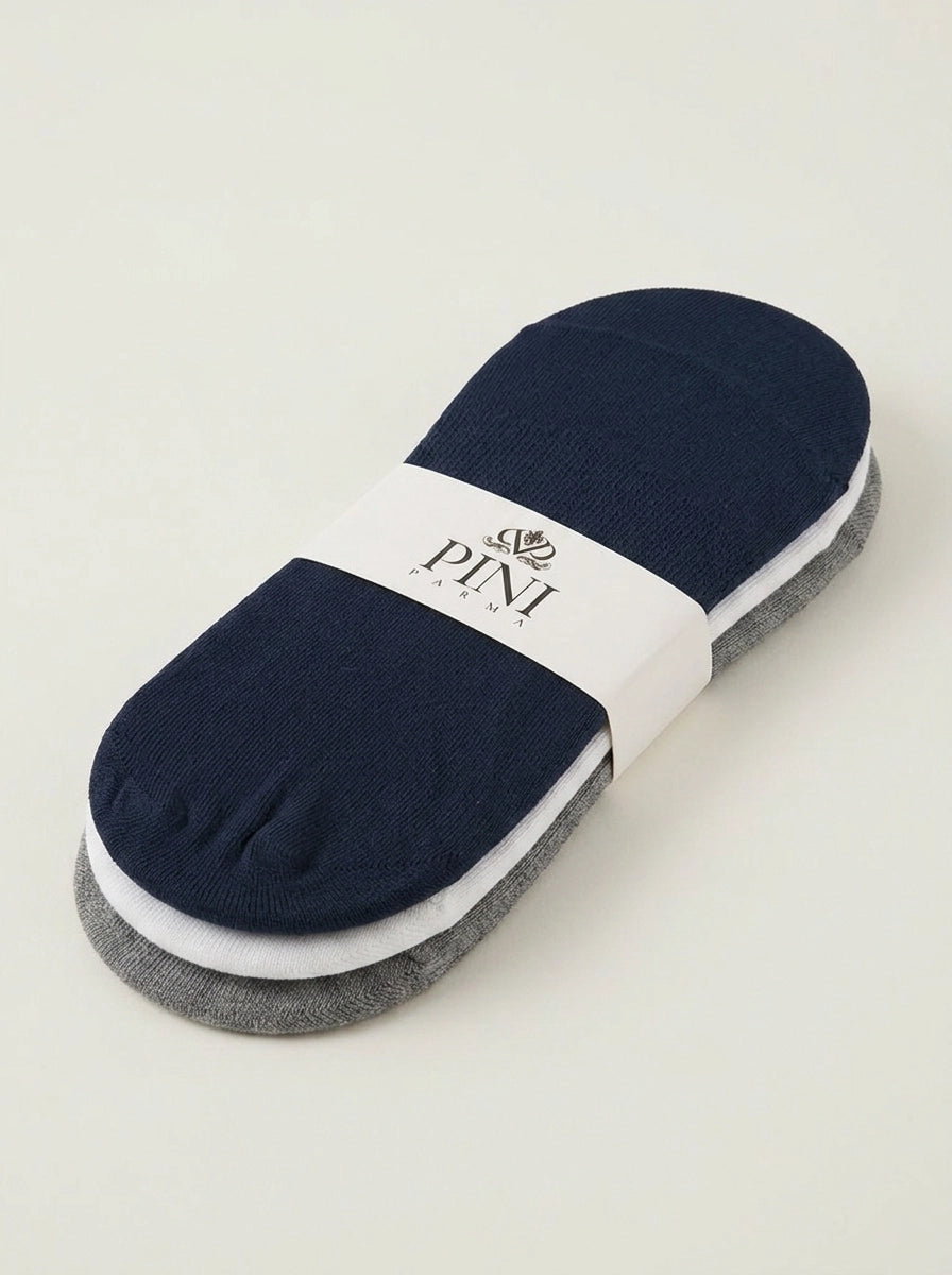 Men Pini Parma 3 pack invisible socks color white blue and grey made in italy 