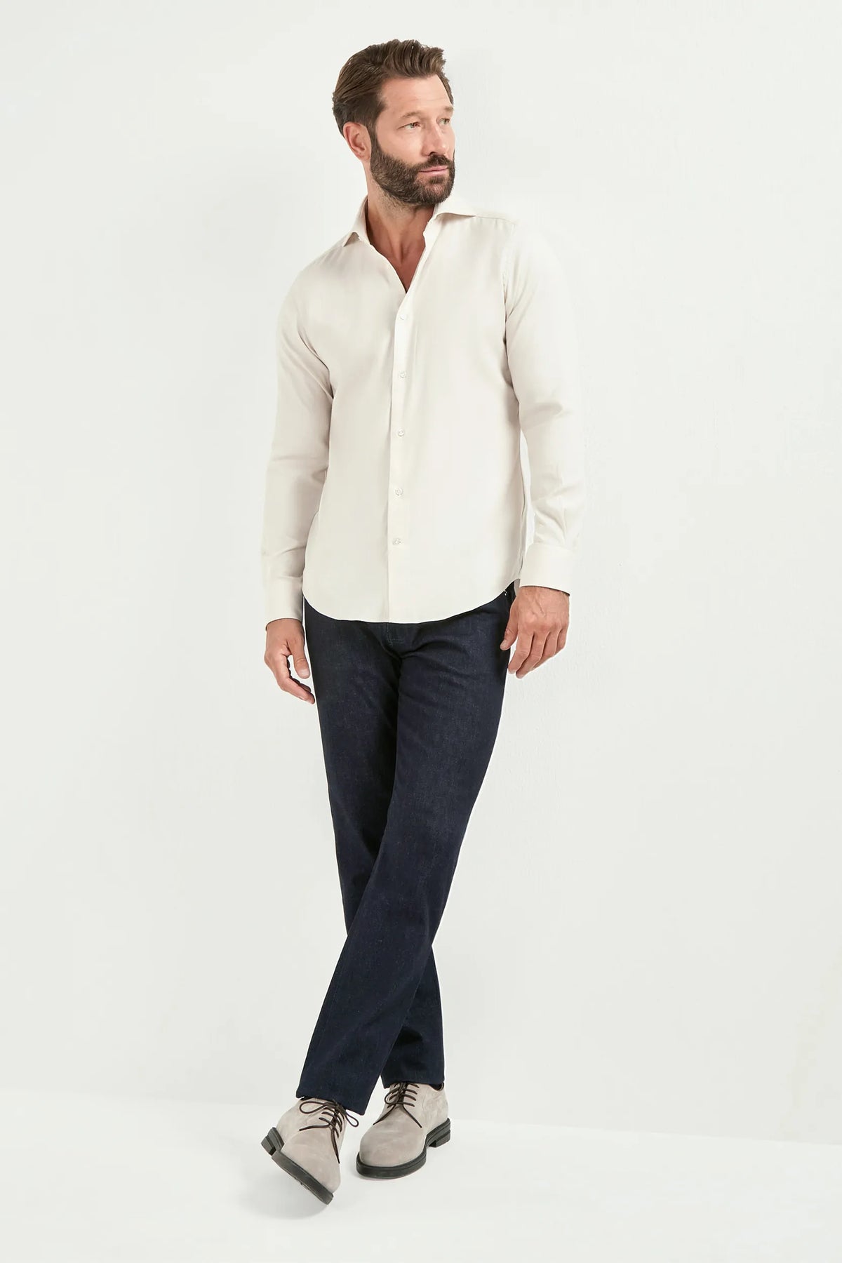 Ivory cotton and Tencel™ shirt - Made In Italy