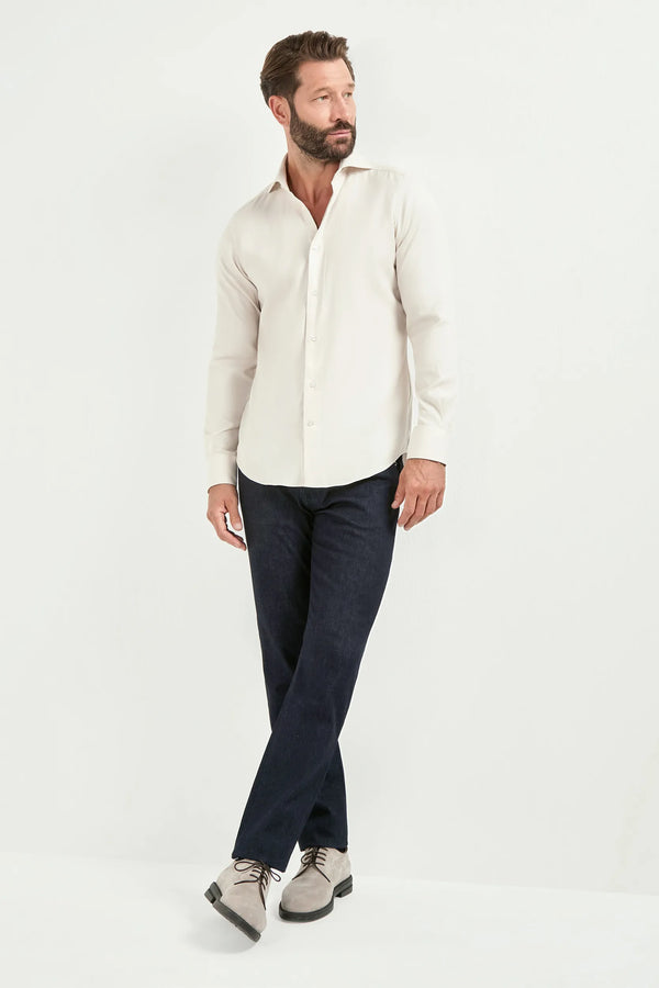 Ivory cotton and Tencel™ shirt - Made In Italy