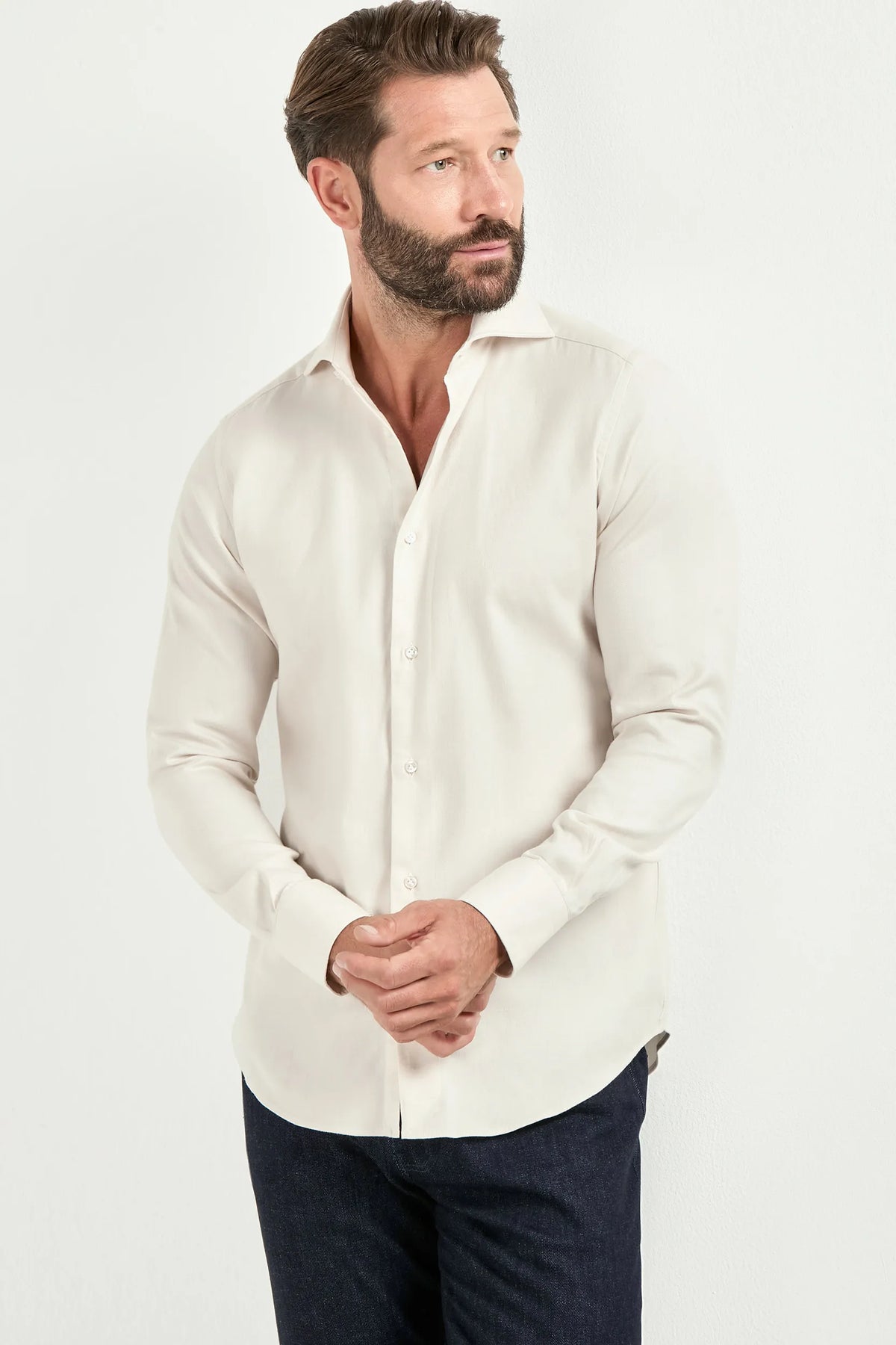 Ivory cotton and Tencel™ shirt - Made In Italy