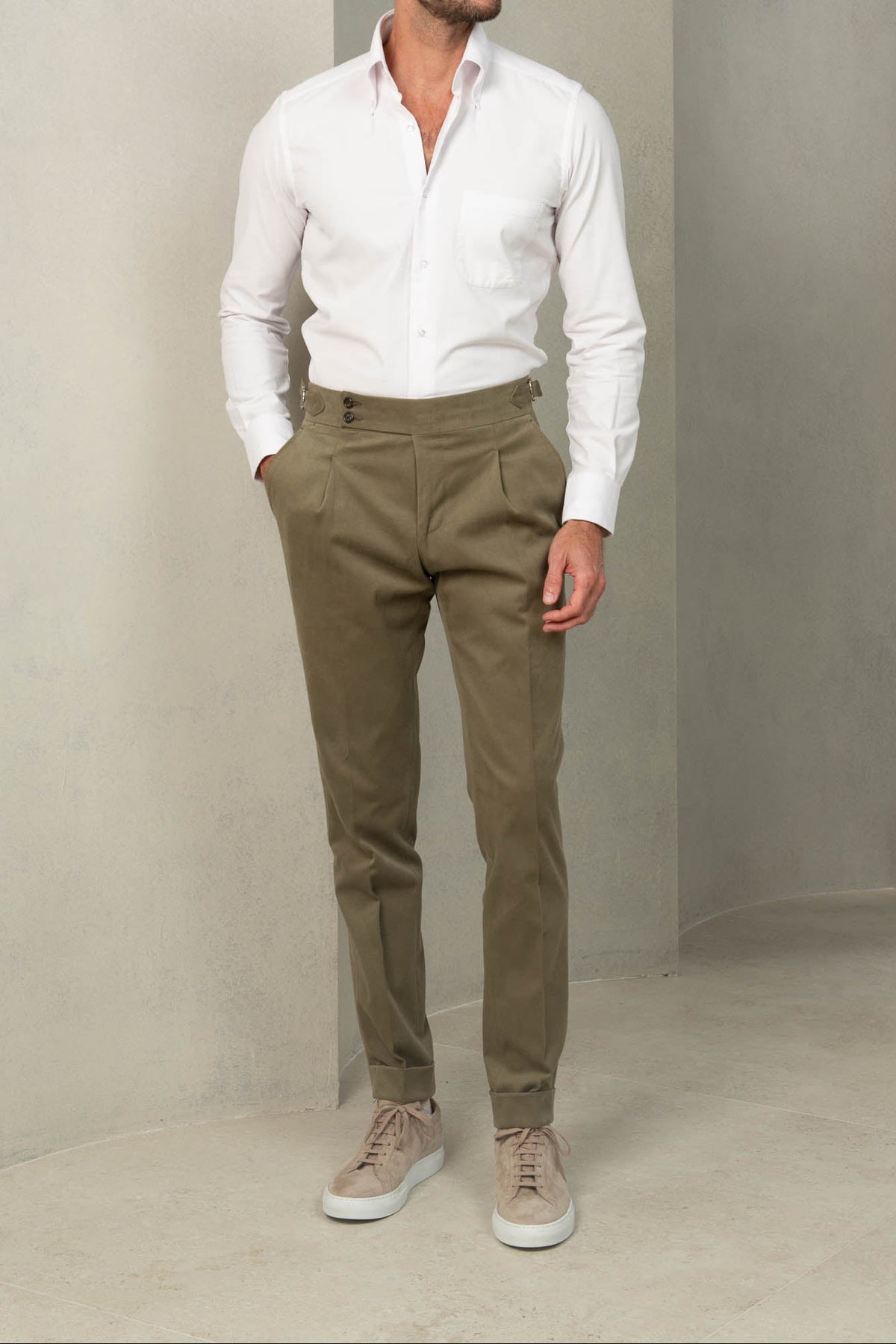 Camicia bianca button down effetto velluto - Made in Italy